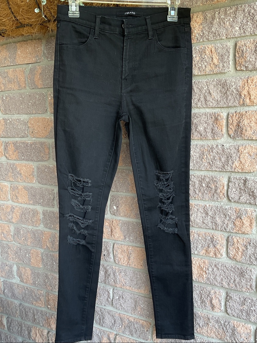 J Brand Black Distressed High-Rise Skinny Jeans